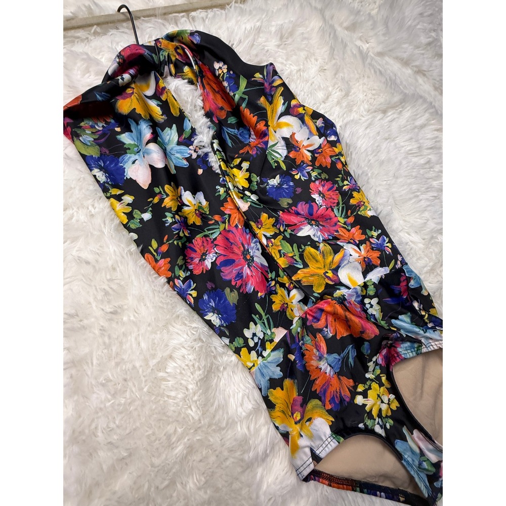 Sadie Jane Floral Halter Dancewear Leotard Youth Large Black Multi SJ0022